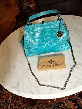 Patricia Nash Aqua Croc-Embossed Satchel With Shoulder Chain